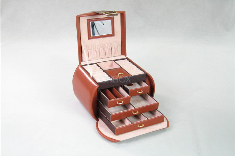Luxury Leather Jewelry Boxes / Mirror Travel Makeup Bag Packaging