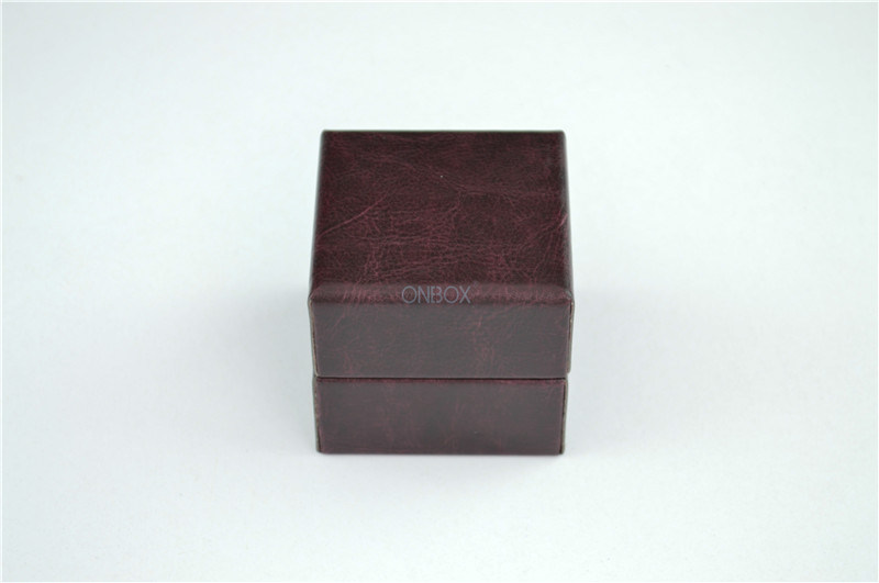 Luxury Square LED Display Small Jewelry Box For Lady Single Ring In Dark Brown PU Leather