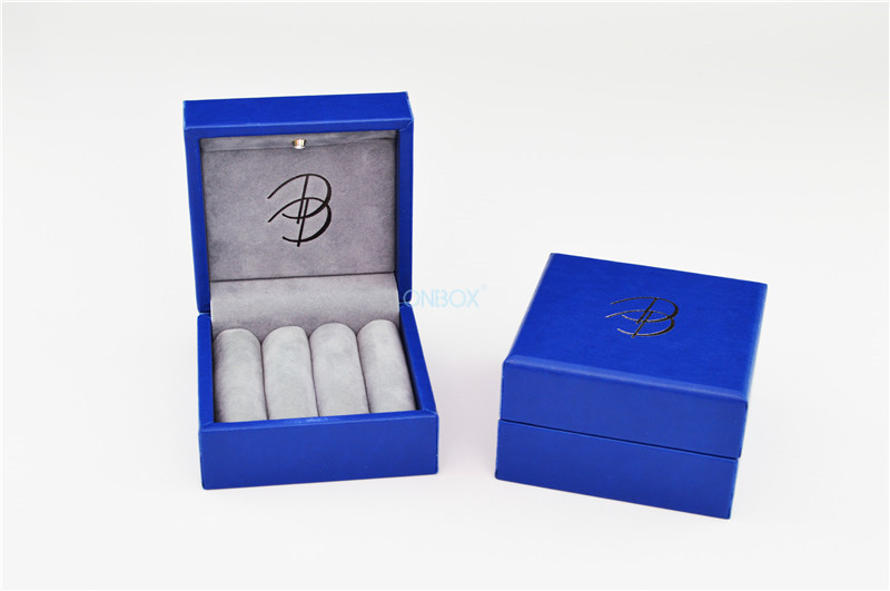 Blue PU Leather Electric Luxury Packaging Box LED Lighting For Finger Ring Collection