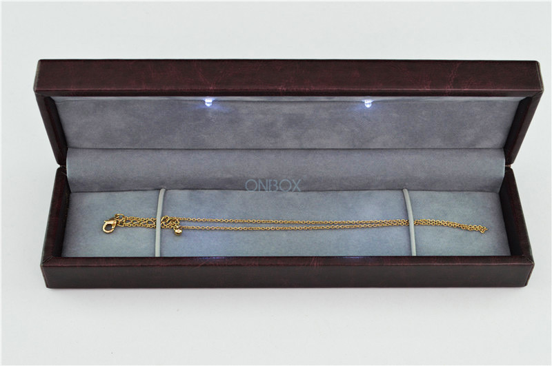 Bracelet / Hand Chain Oblong Leather Jewelry Boxes With 2 LED Lights Customized Logo