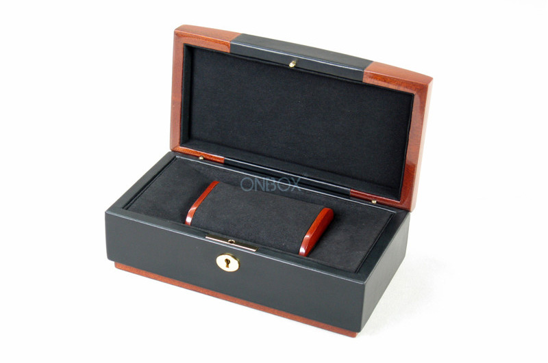 Black Painting Luxury Wooden Watch Boxes Packaging With Long Pillow