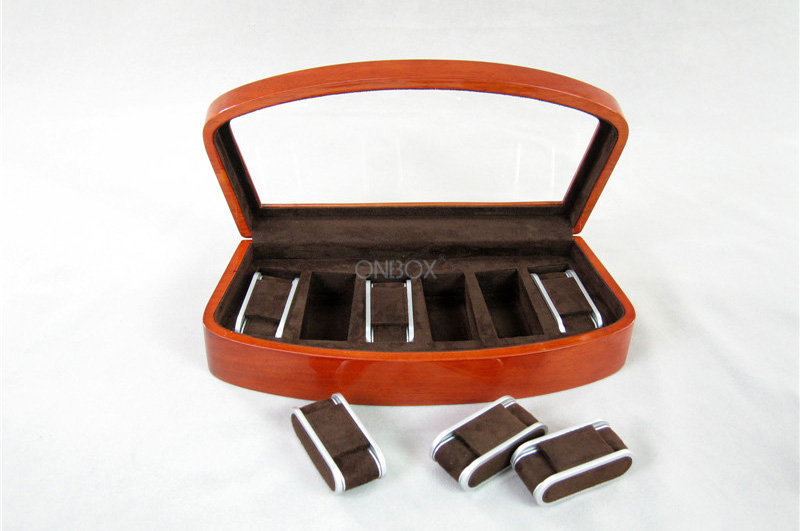 Brown High Gloss Wooden Watch Collection Case With Luxury Adjustable Pillows
