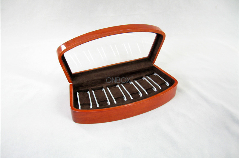 Brown High Gloss Wooden Watch Collection Case With Luxury Adjustable Pillows