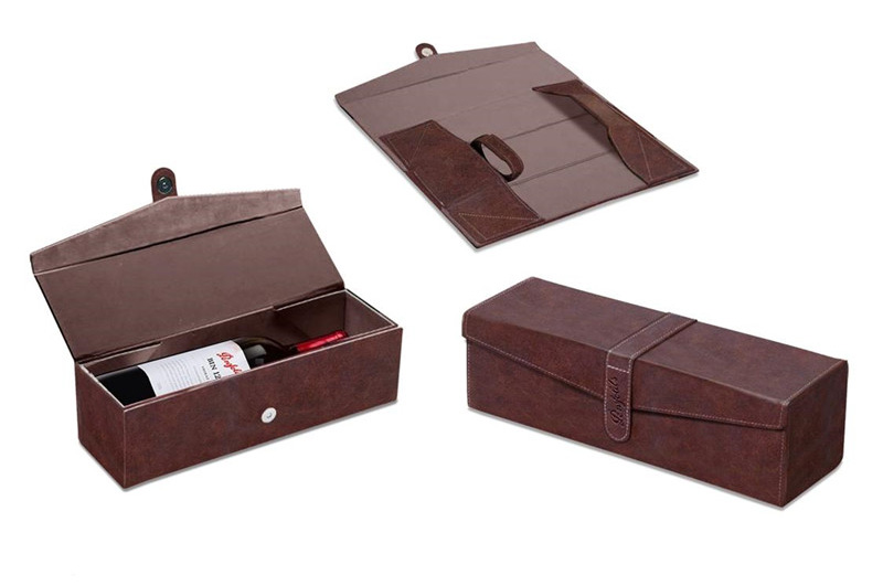 Foldable Leather Wine Packaging Boxes Display With Magnet Closure