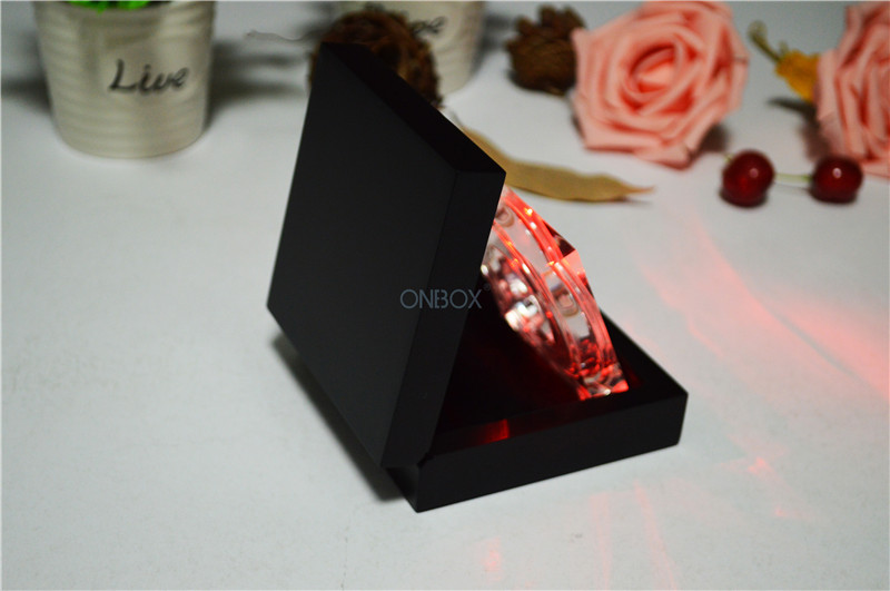 Luxury Painting Wooden Boxes LED Coin Display Box With Acrylic Display Stand