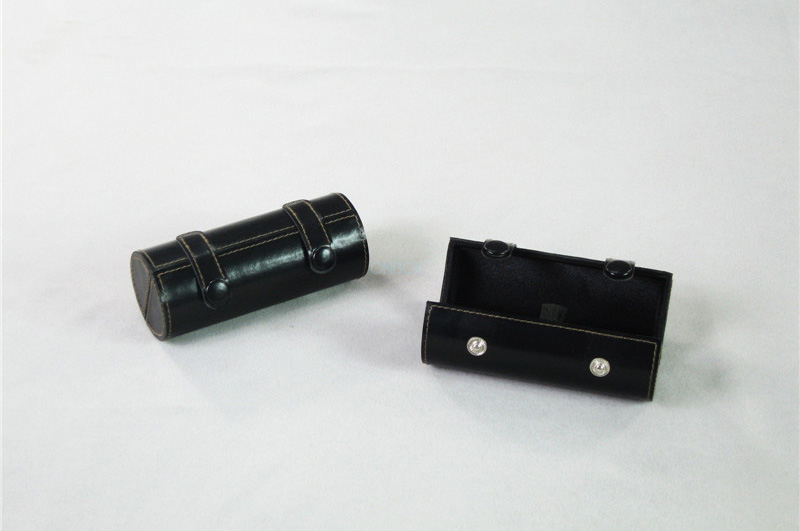 Snap Buckle Makeup Brush Cylinder Case / Leather Lipstick Case With Mirror