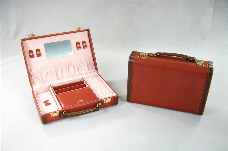 Handicraft Luxury Cosmetic Box / Multi Color Leather Makeup Case With Mirror