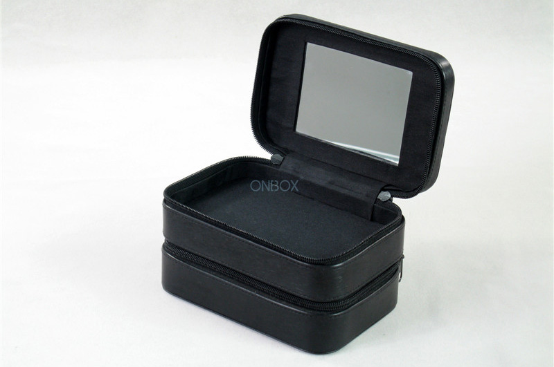 Professional Leather Jewelry Boxes Zipper Cosmetic Case With Handle