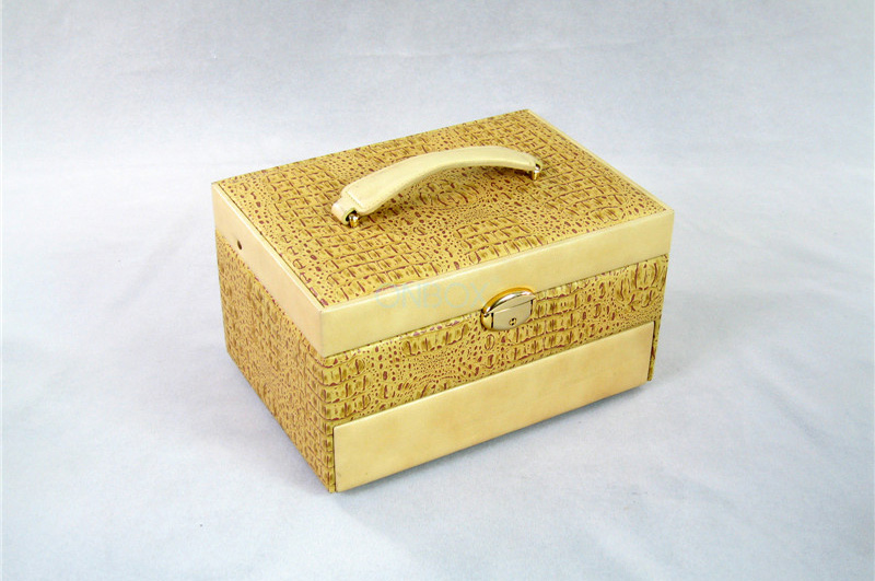 Beige Handmade Luxury Cosmetic Box With Tray / Cosmetic Gift Packaging
