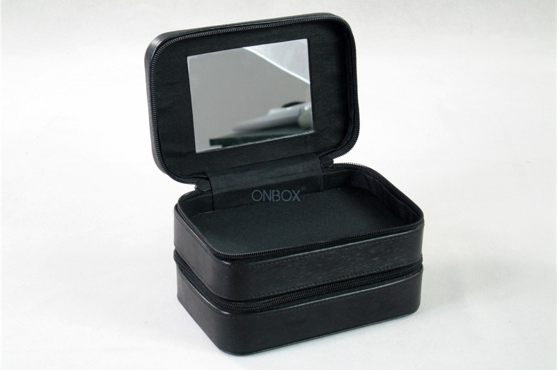 Professional Leather Jewelry Boxes Zipper Cosmetic Case With Handle
