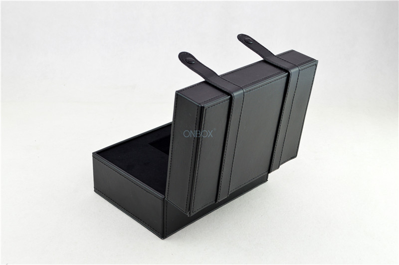 Black PU Leather Watch Boxes High End Jewelry Packaging With Removable Pillow