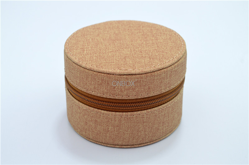 Zippered Tube Shape Leather Jewelry Boxes Dia 82x60mm