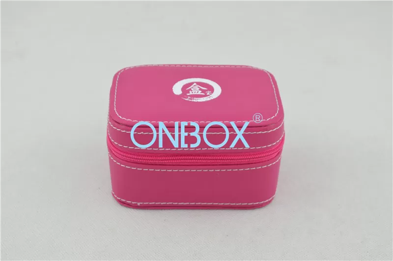 Pink Leather Zipper Luxury Cosmetic Box / Jewelry Pouch And Ring Slot