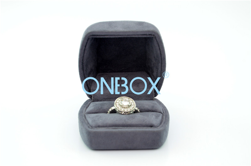 Handmade Dark Blue Velvet Jewelry Box For Finger Ring , Suede Jewellery Display Box