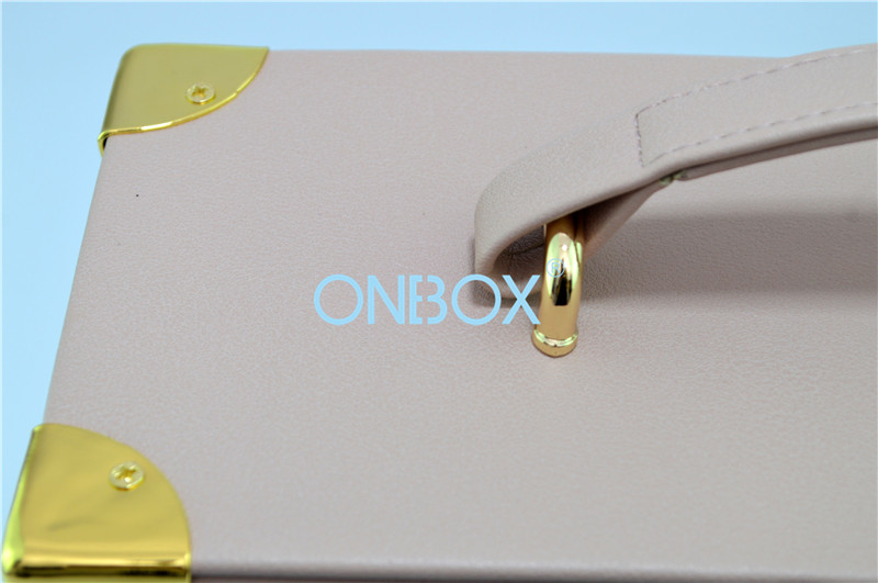 Gold me<x>tal Lock PU Luxury Jewelry Case Pink Customized Insert For Travel