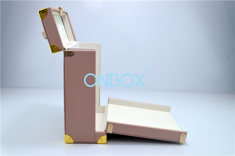 Gold me<x>tal Lock PU Luxury Jewelry Case Pink Customized Insert For Travel